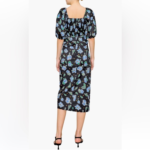 Melloday Puff Sleeve Poplin Faux Wrap Midi size S - Picture 2 of 9